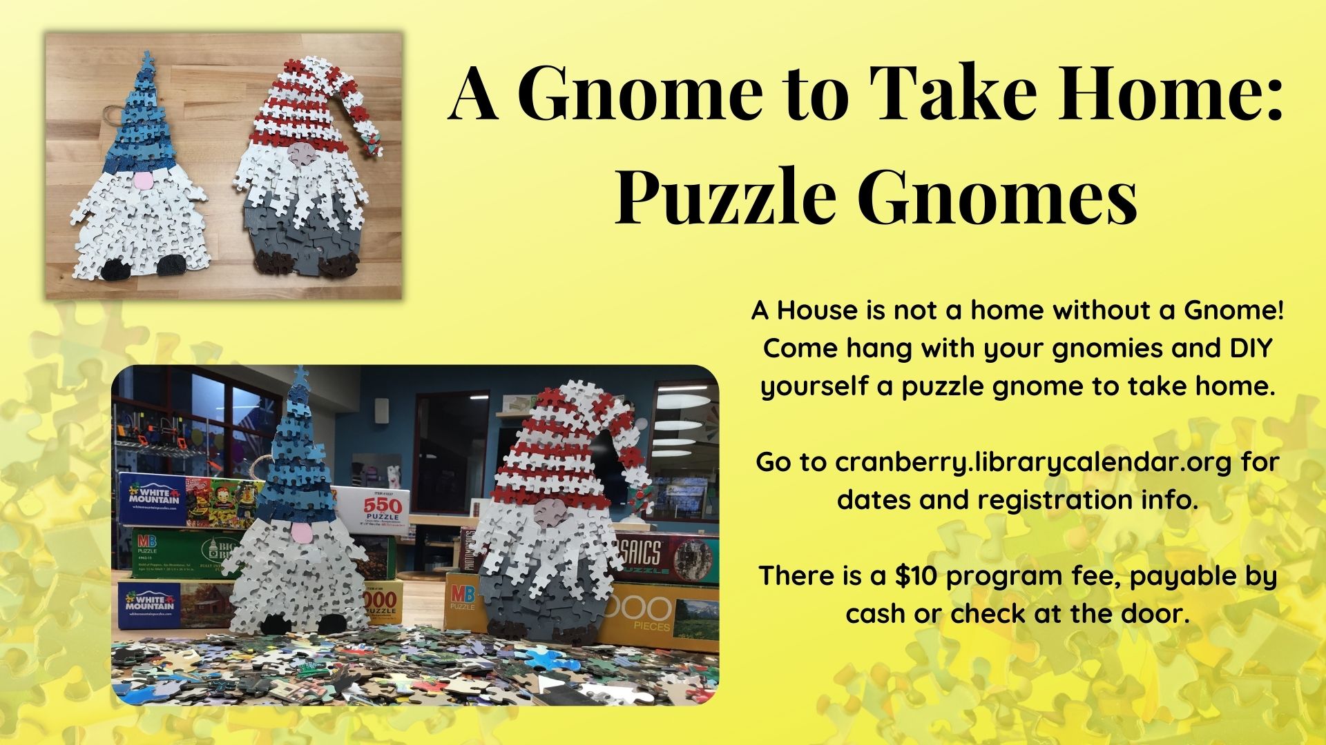 Flyer with Gnomes Made from puzzle pieces