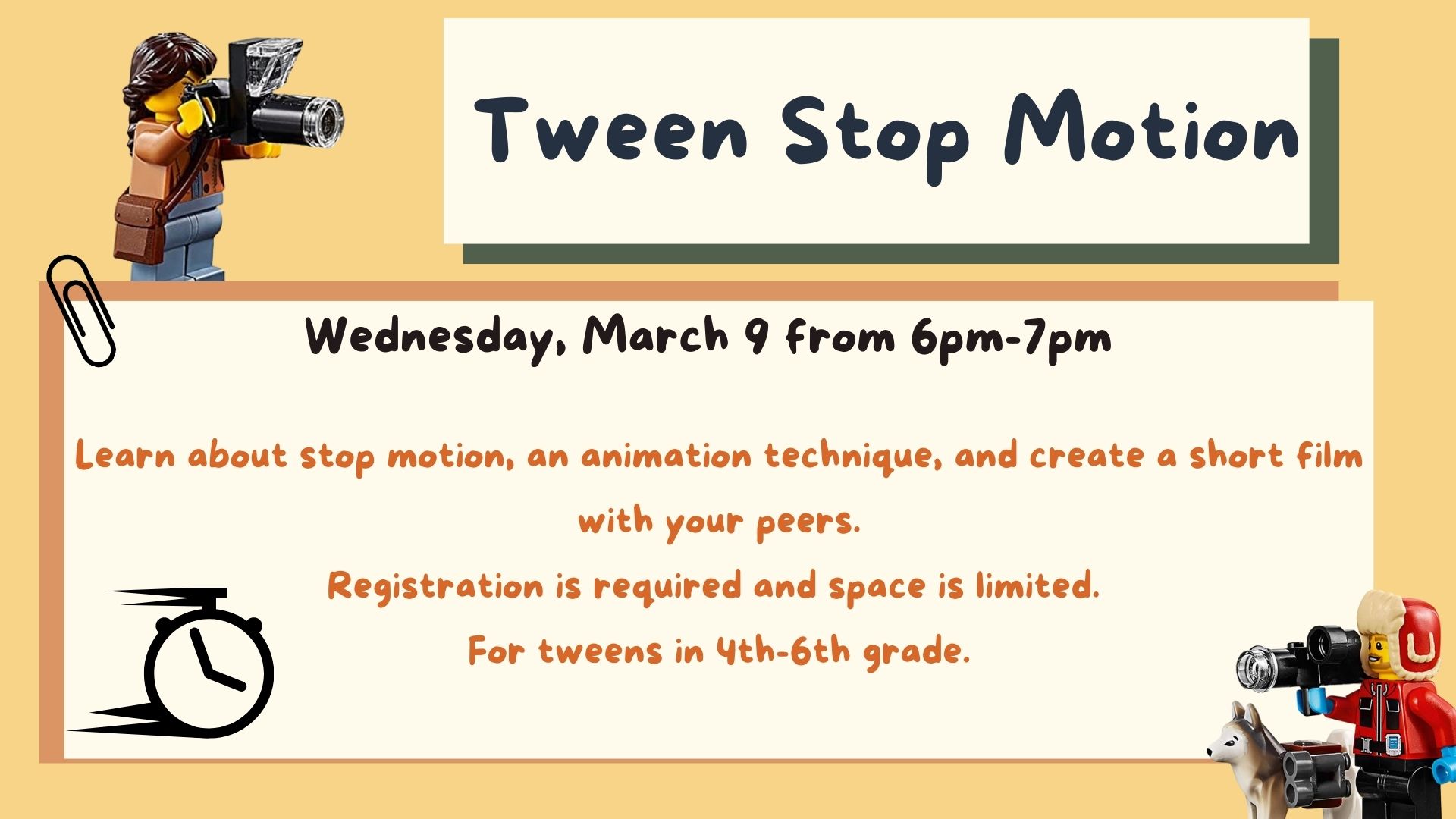 Flyer for Tween Stop Motion program