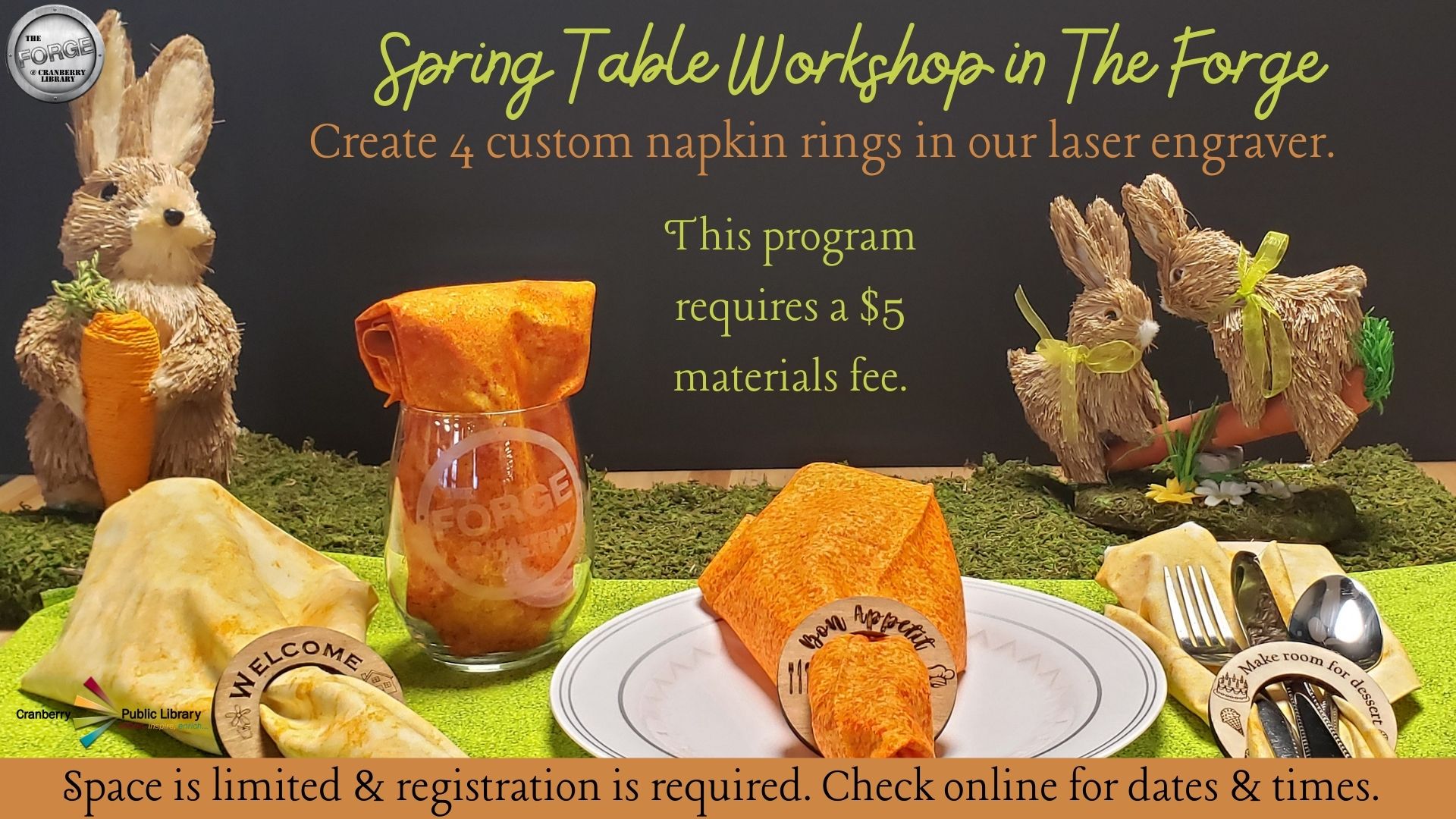 Flyer for Spring Table Workshop with napkin rings 