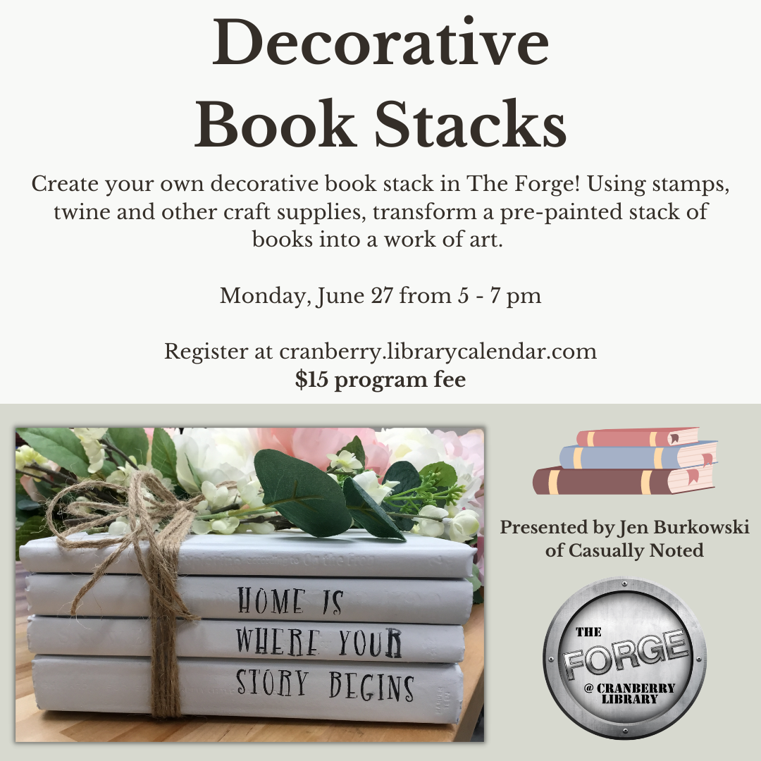 Flyer with a decorative book stack