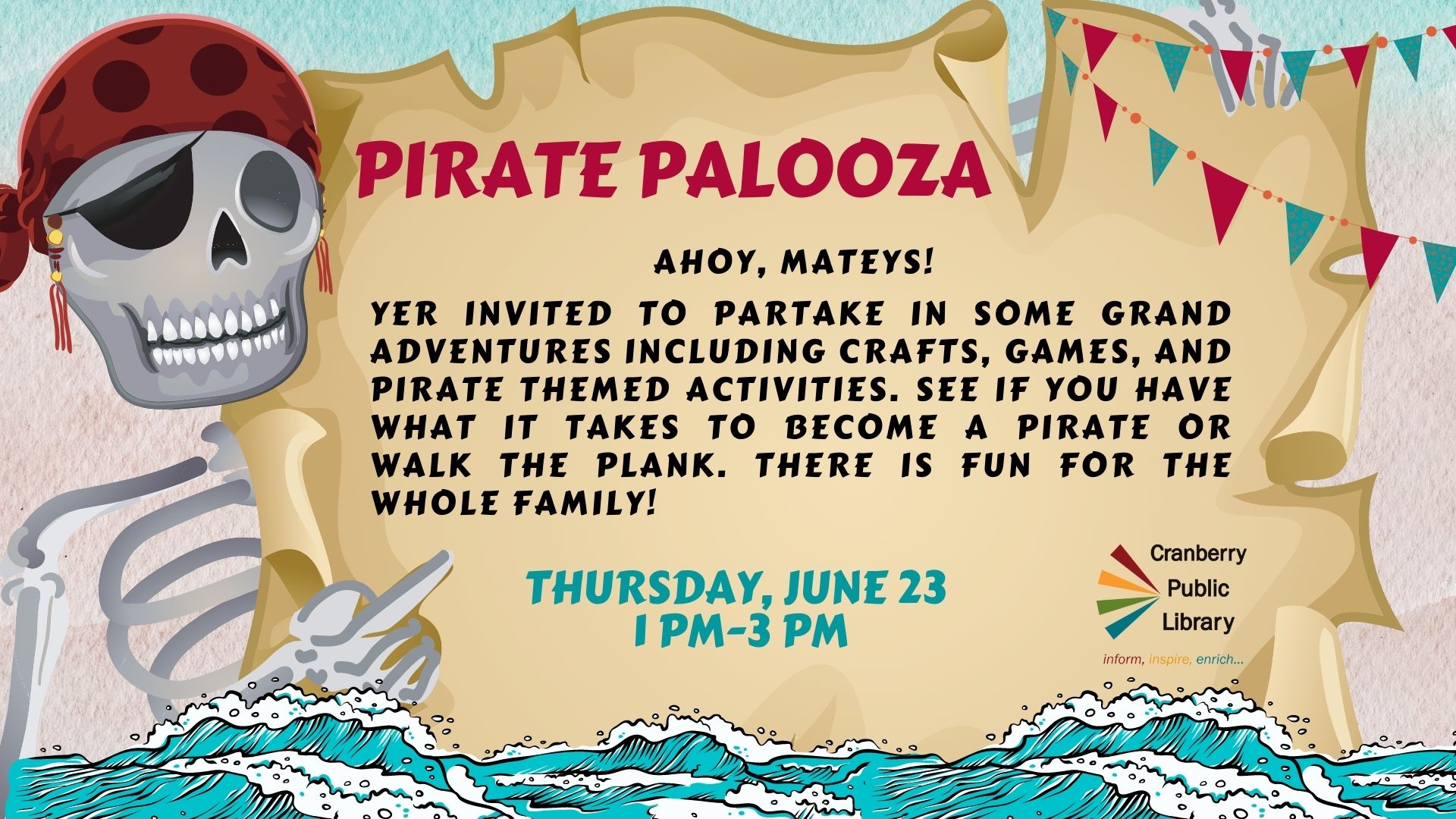 Flyer for Pirate Palooza children's program