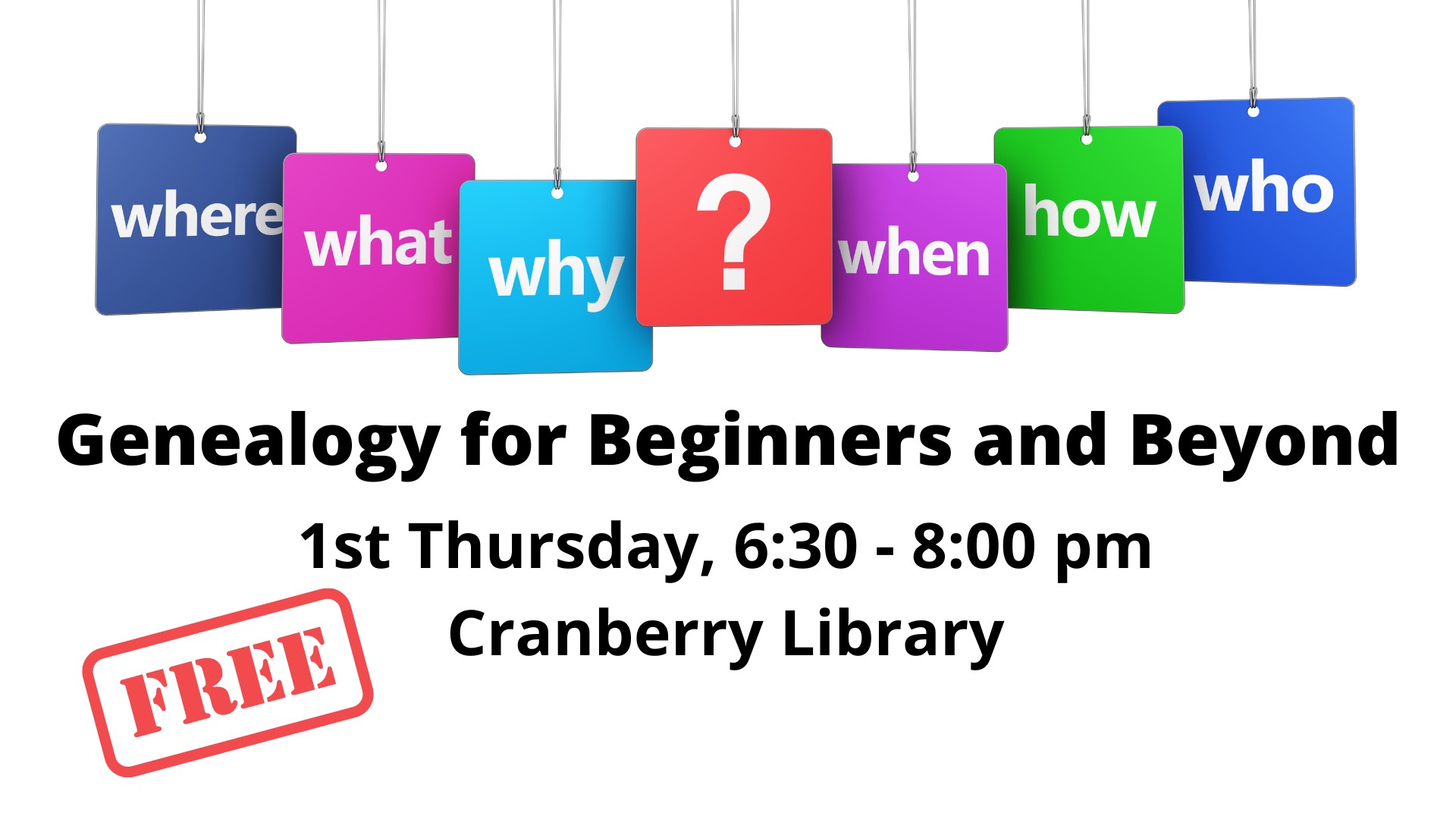 Flyer for Genealogy for Beginners and Beyond workshop