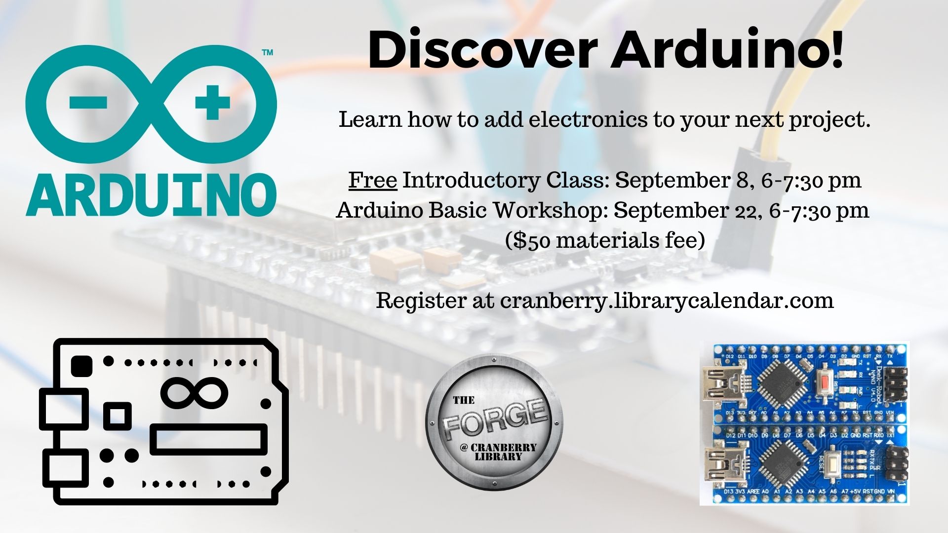Flyer for Arduino classes in The Forge