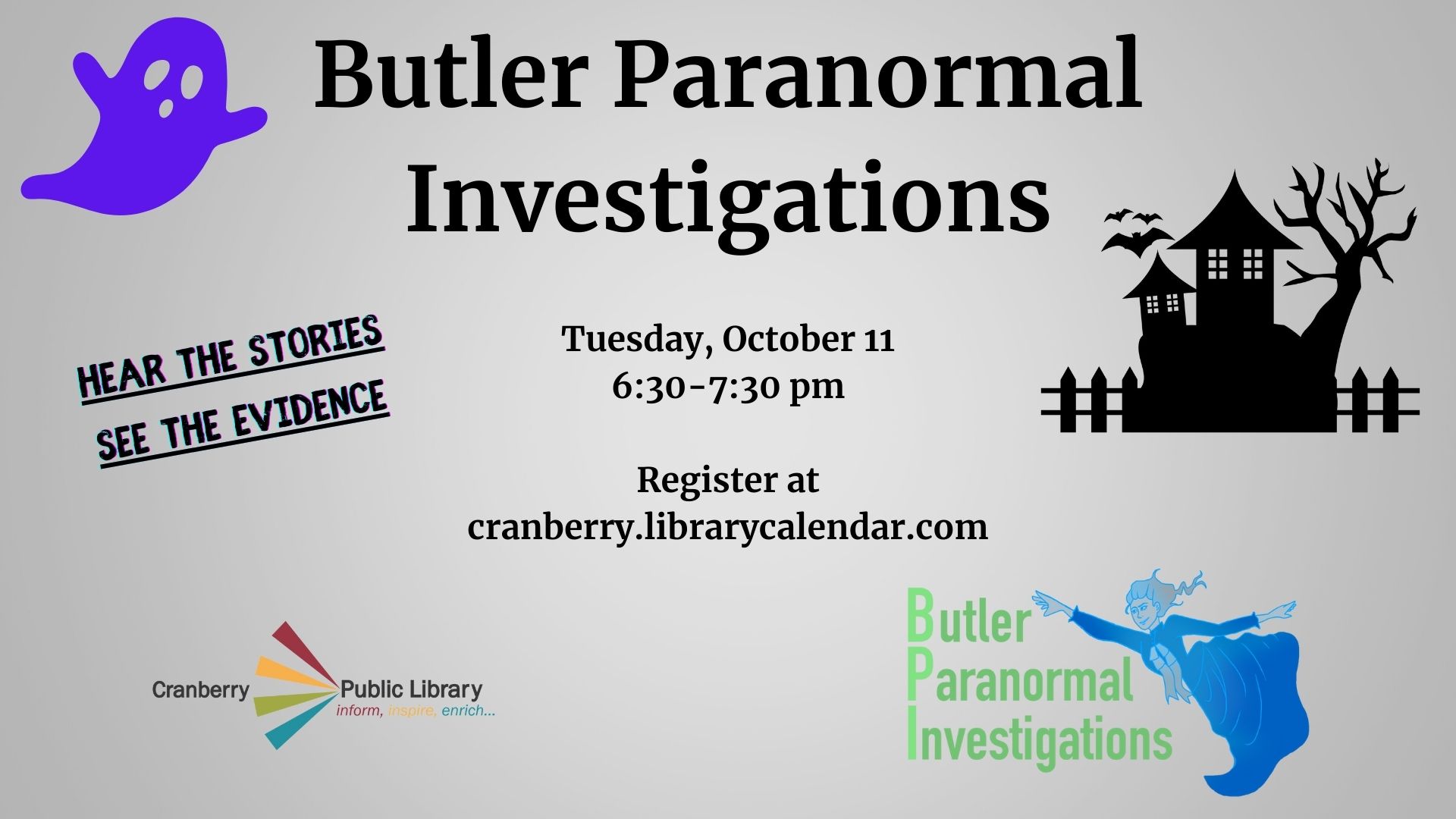 Flyer for Butler Paranormal Investigations program
