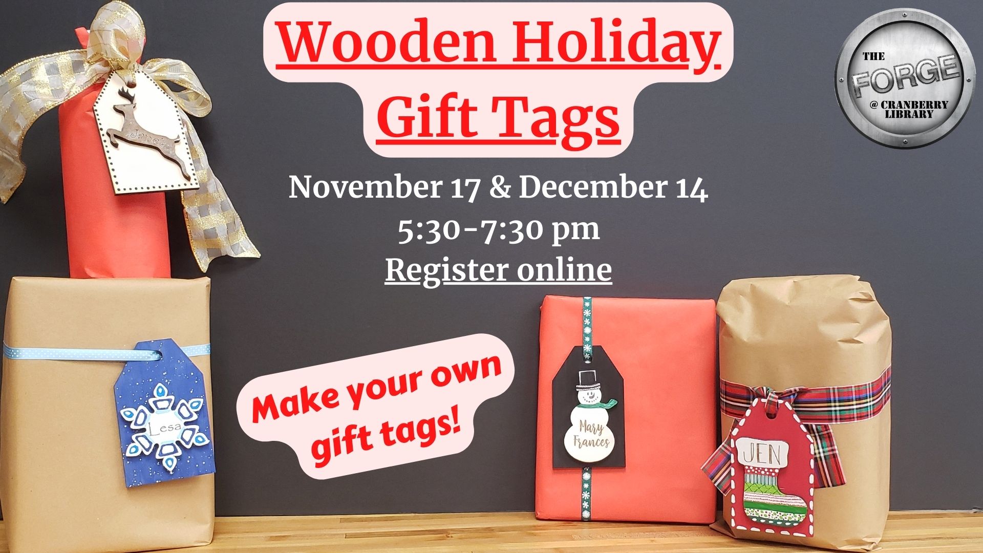 Flyer with wooden holiday gift tags