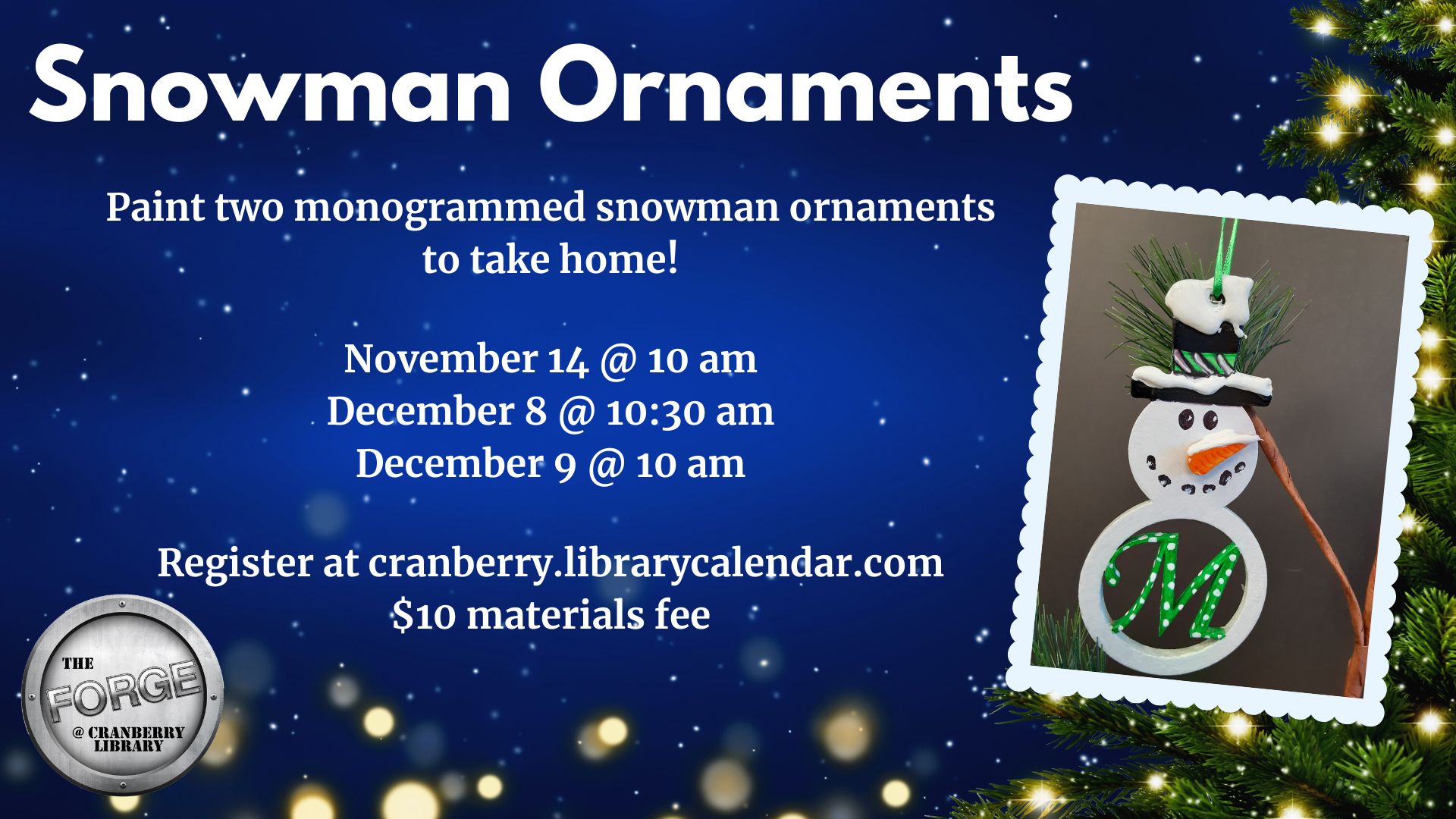 Flyer with a monogram snowman ornament