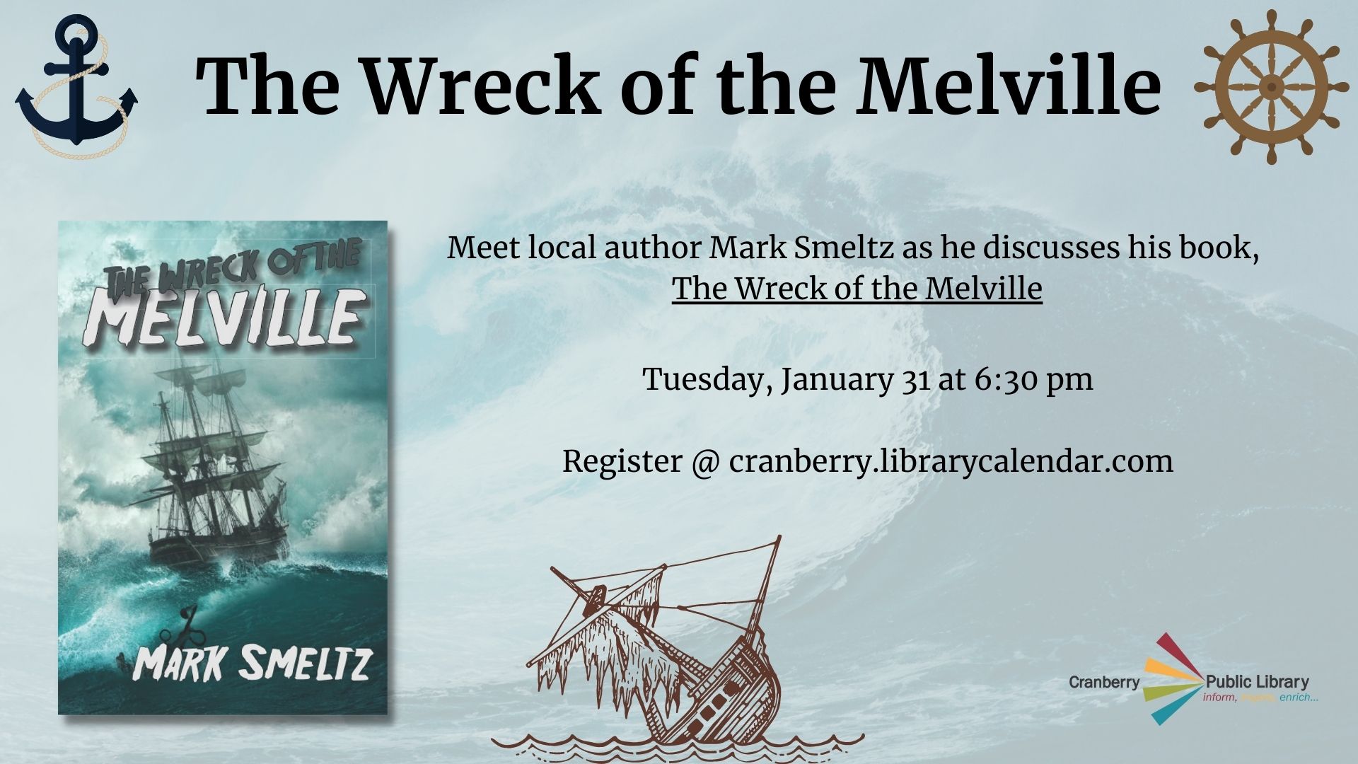 Flyer for The Wreck of the Melville author talk