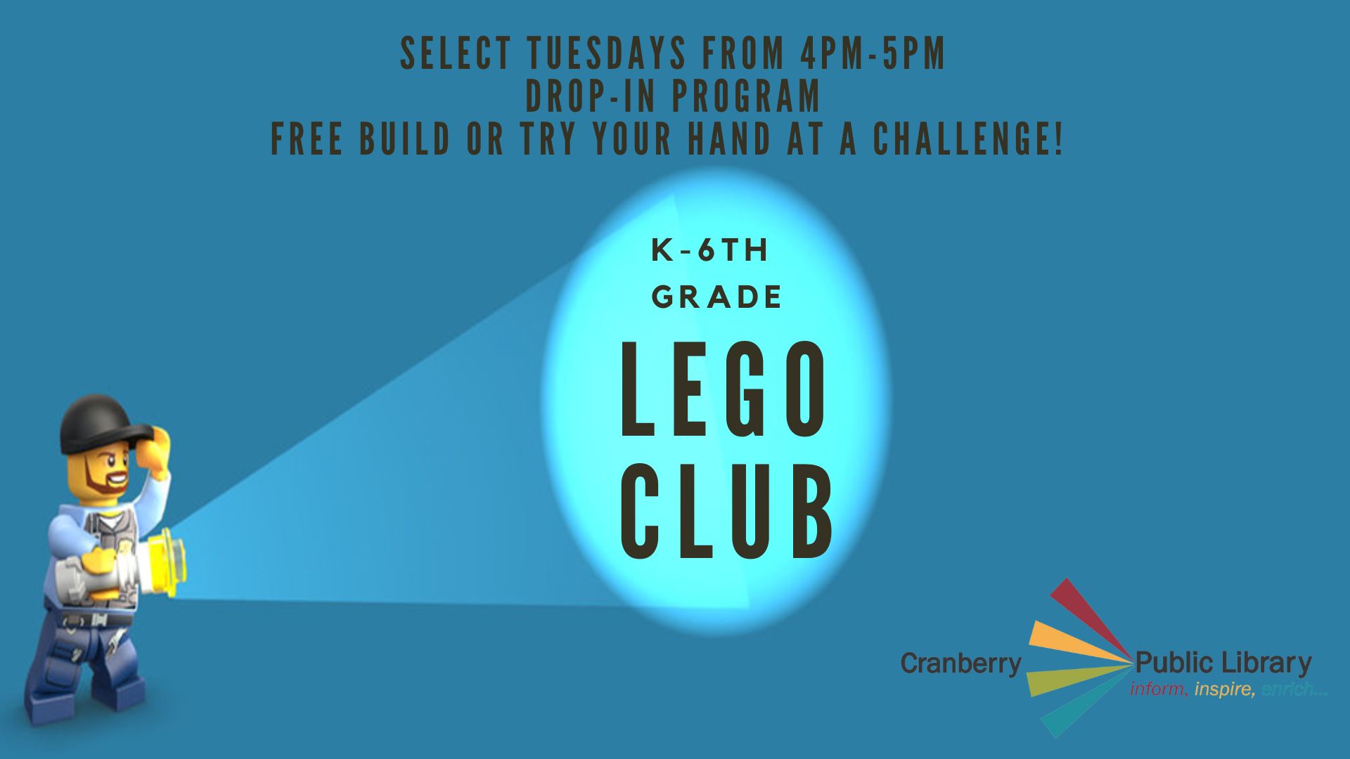 Flyer for K-6 grade Lego club