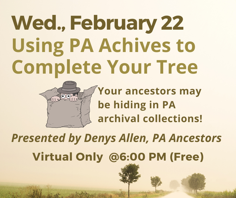 Flyer for Cranberry Genealogy Club February 2023