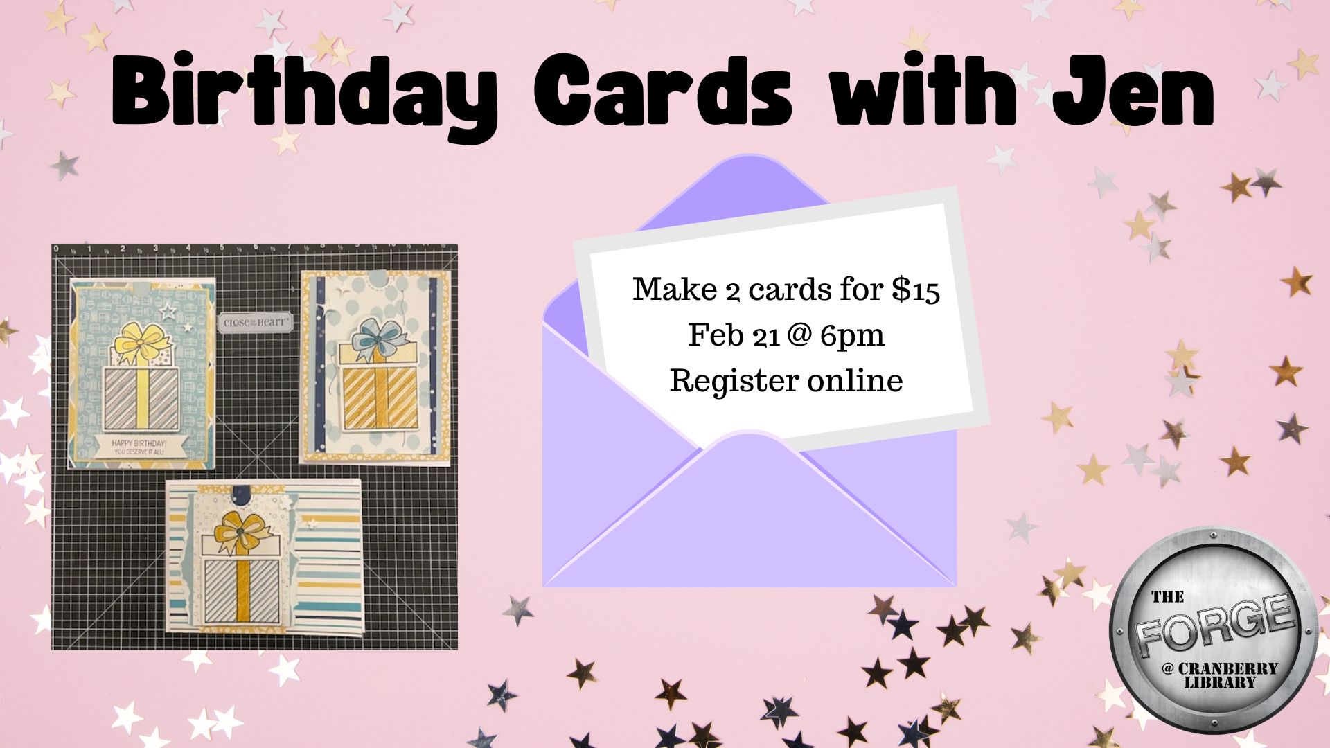 Flyer for Birthday Cards with Jen in The Forge