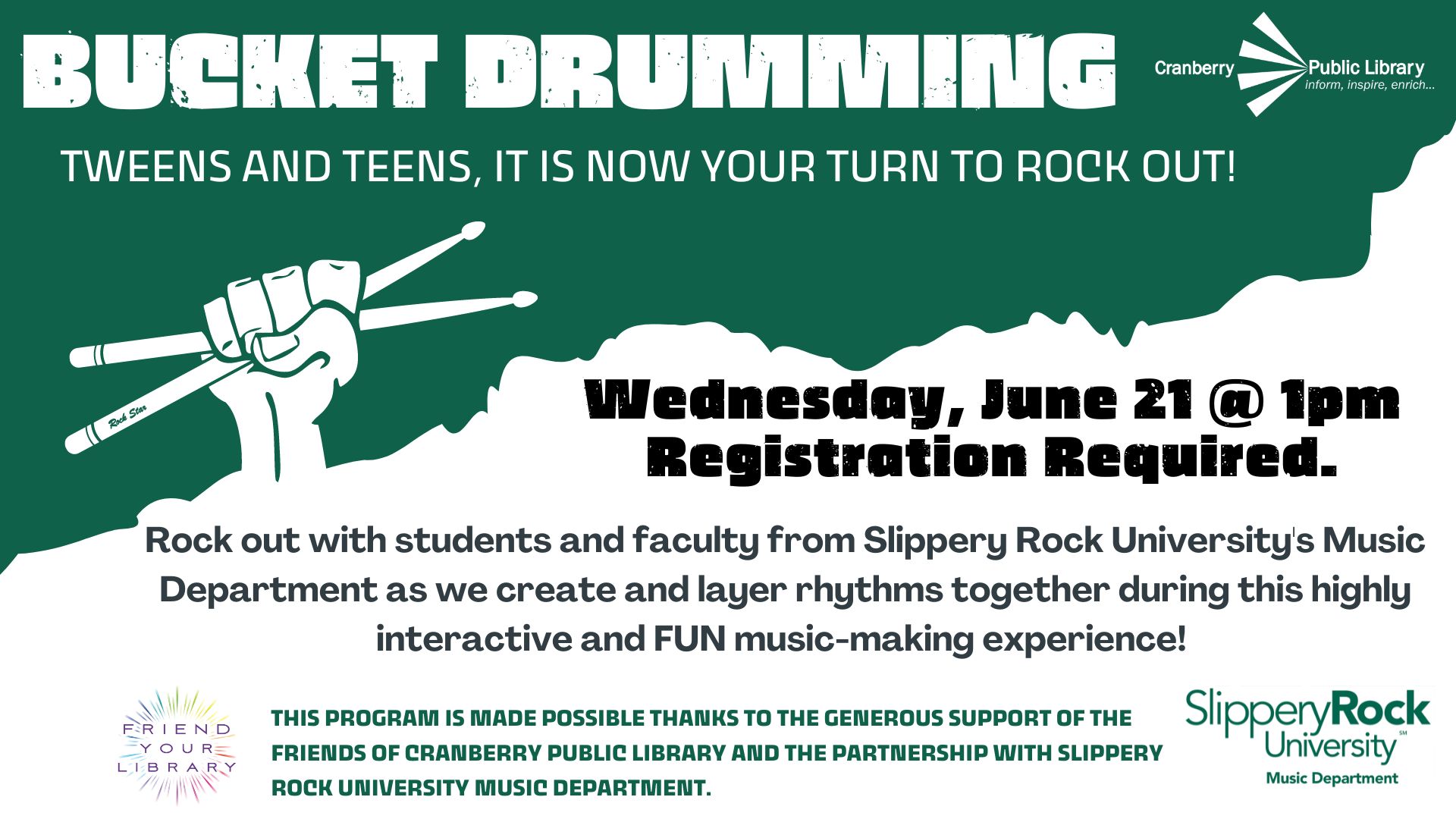 Flyer for Tween/Teen Bucket Drumming