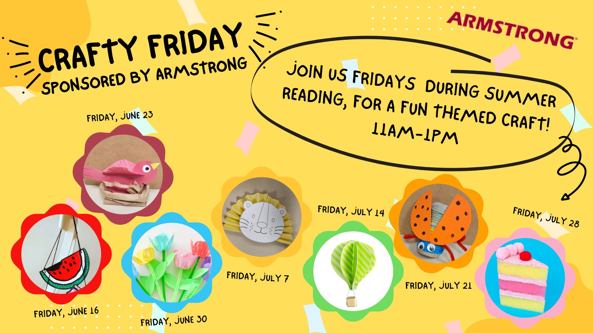 Flyer for Crafty Fridays sponsored by Armstrong