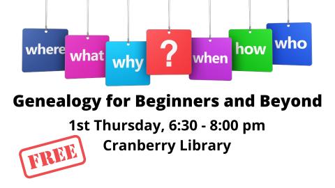 Flyer for Genealogy for Beginners and Beyond workshop