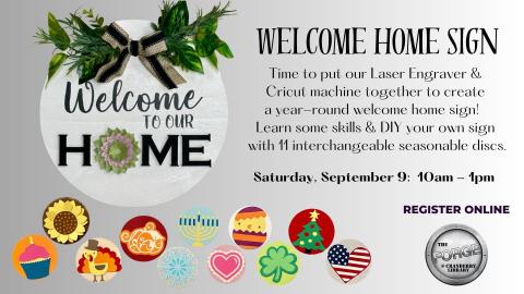 Flyer with image of a Welcome Home wall hanging