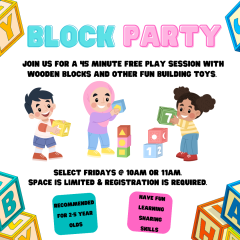 Block party flyer, children play with blocks