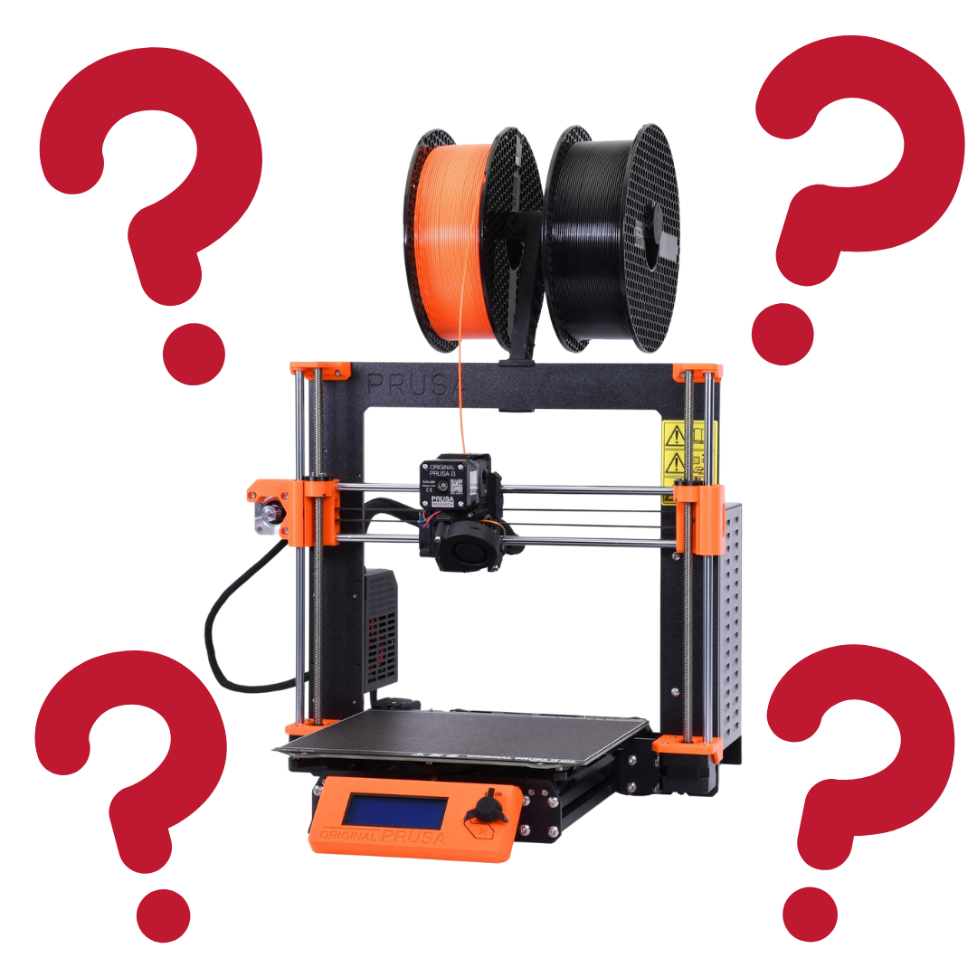 Image of a 3D printer with question marks