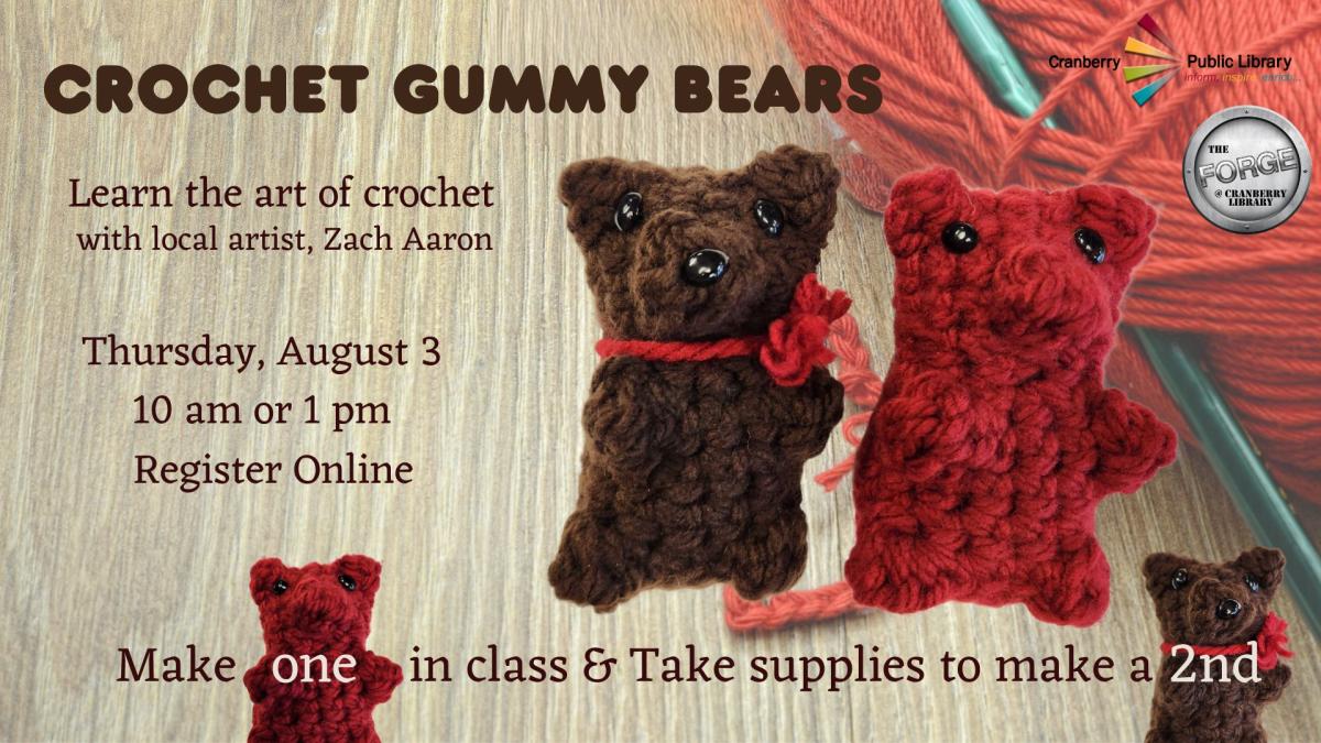 Flyer with images of crocheted bears